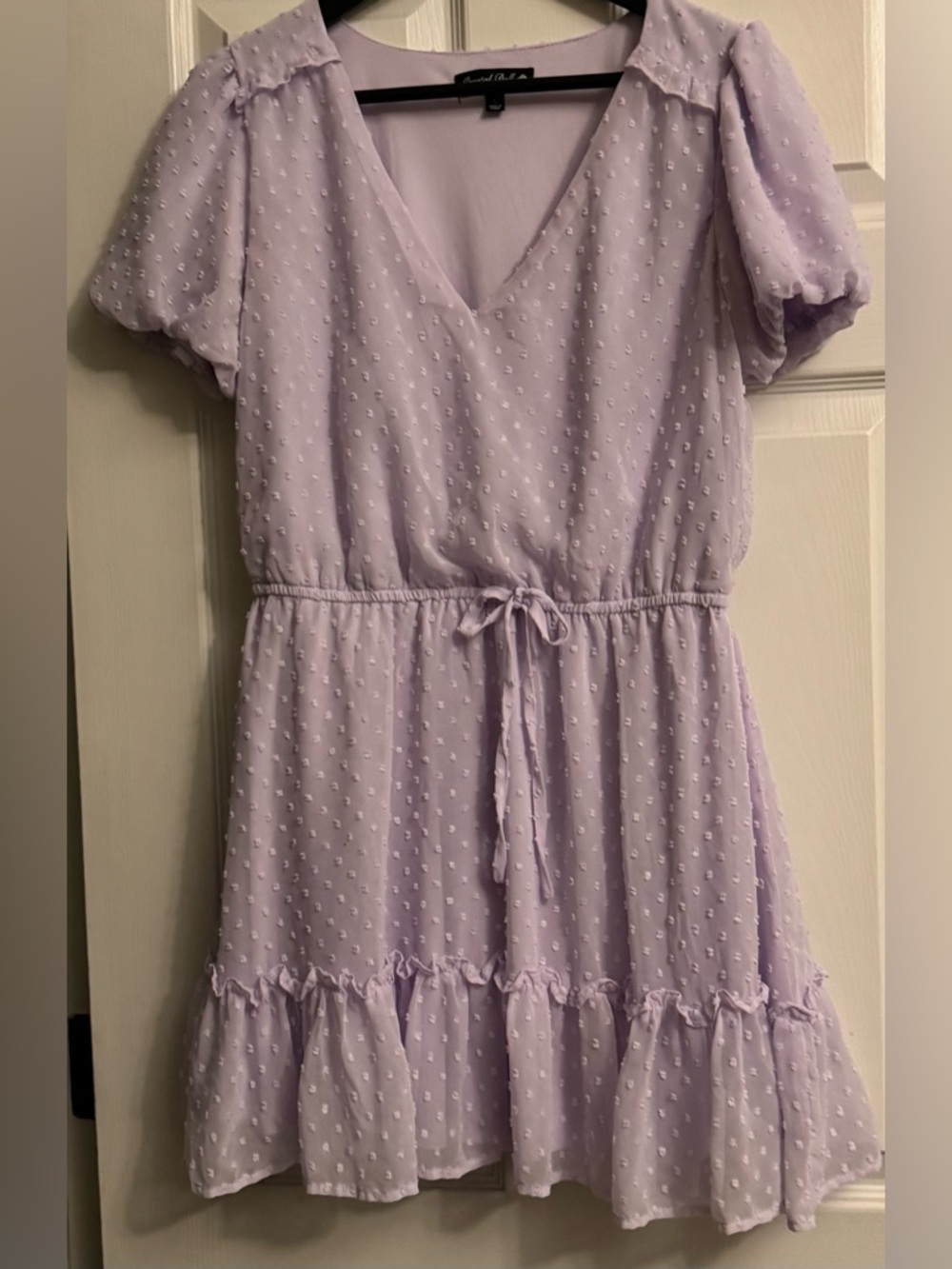 Crystal Doll Lavender Puff-Sleeve Tie-Waist Dress